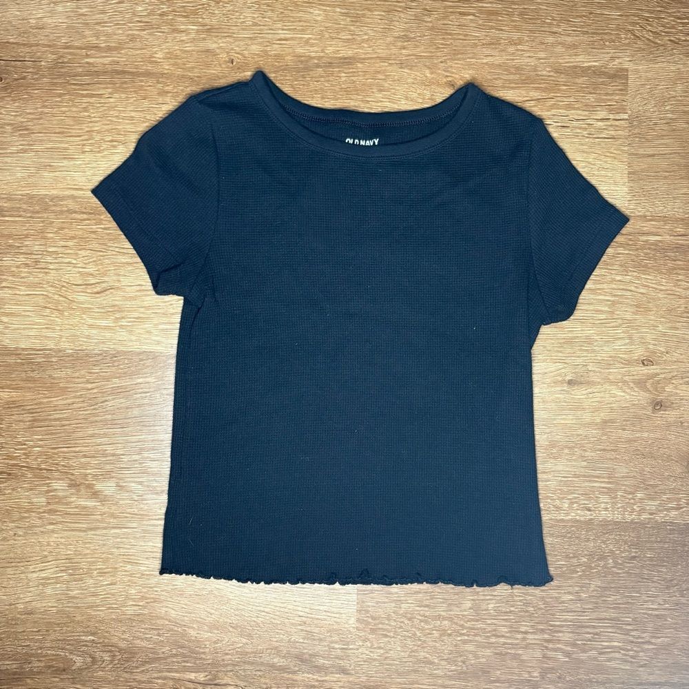 Old Navy Black Waffle Knit Cropped Tee size S